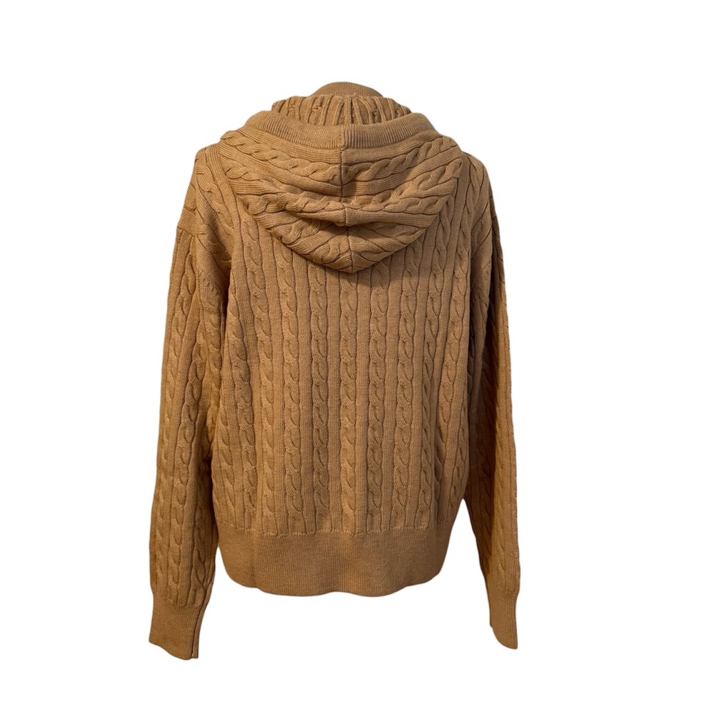 10 Crosby Derek Lam Tan Cable Knit Turtleneck Hoodie Sweater - Picture 4 of 12